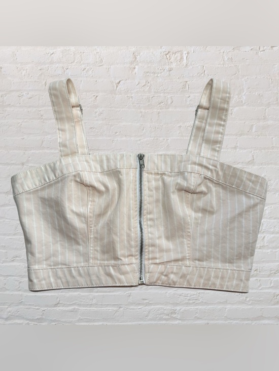Forever 21 Tops - Forever 21 Light Pink & White Stripped Zip Front Adjustable Strap Crop Top in M